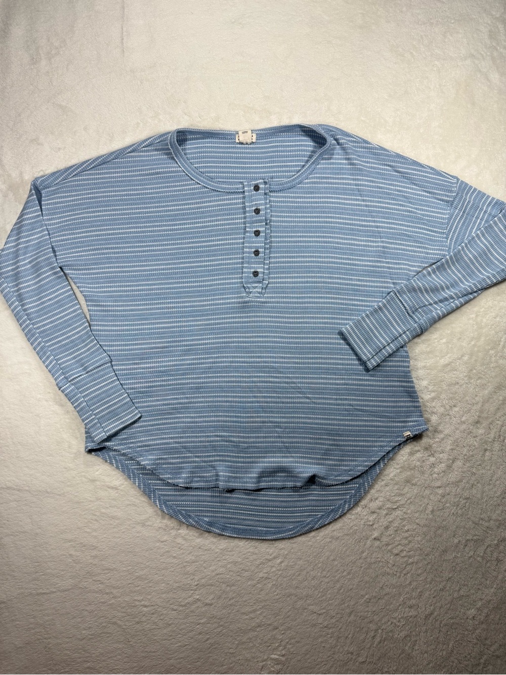 Billabong Blue White Striped Waffle Knit Thermal Henley Top Women's S